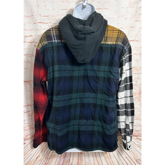 Men{s Urban Outfitters Flannel Plaid Button Front Shirt Sz Small Hooded Shacket - Picture 7 of 7